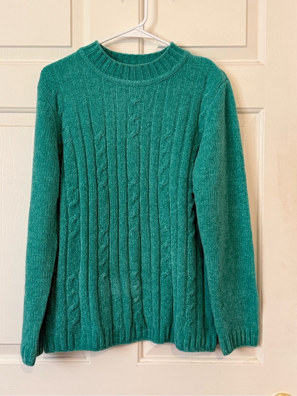 Teal Green Cable Crewneck Sweater for Women
